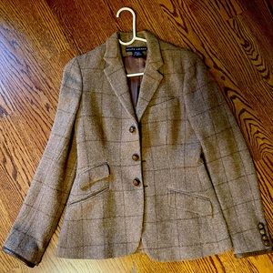 Ralph Lauren Wool Blazer with Leather Trim